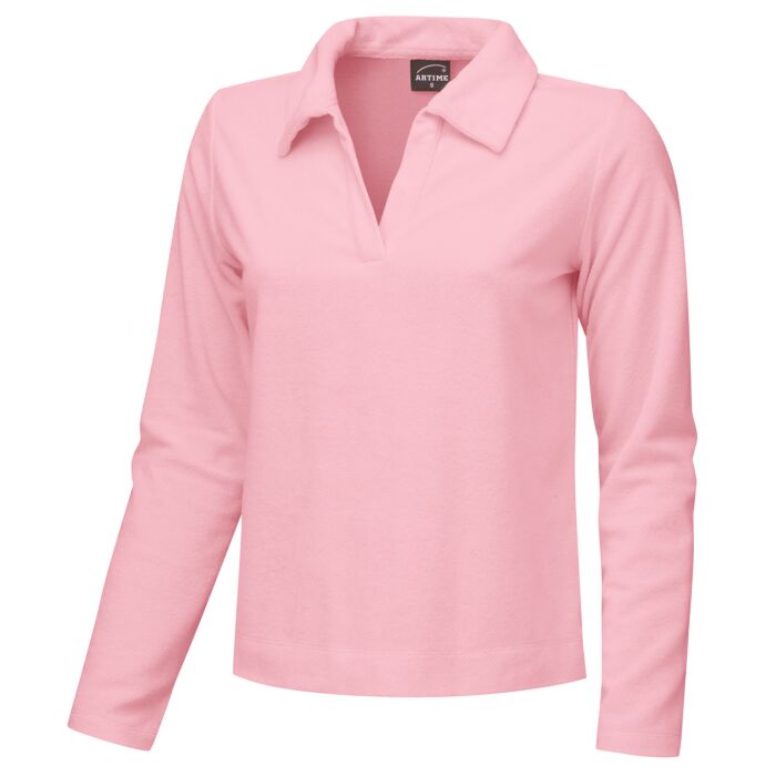 Frottee Poloshirt Damen langarm, rosa, XL von Artime