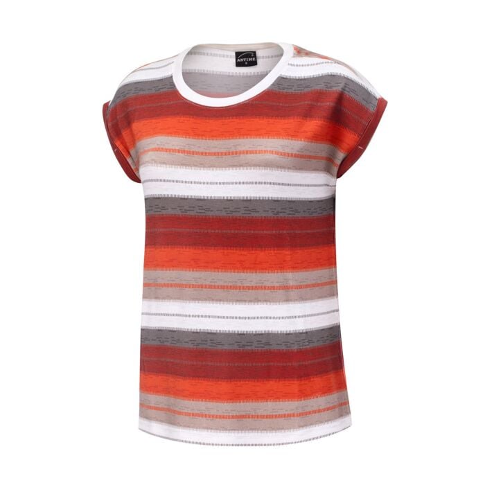 Gestreiftes T-Shirt mit Rundhalsausschnitt für Damen orange von Artime