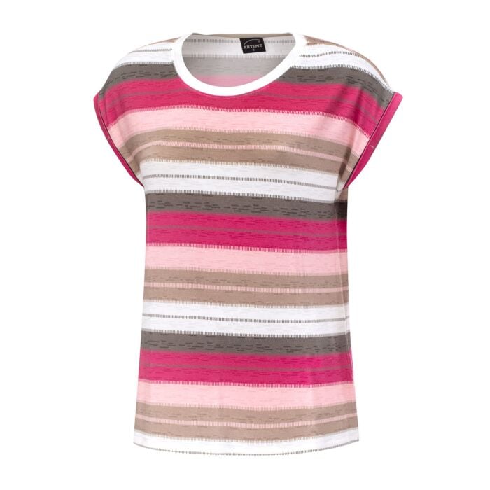 Gestreiftes T-Shirt mit Rundhalsausschnitt für Damen pink, XXL von Artime