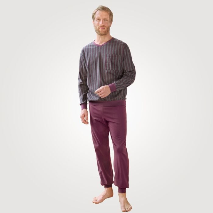 Herren Pyjama mit Streifen, bordeaux, XL von Artime
