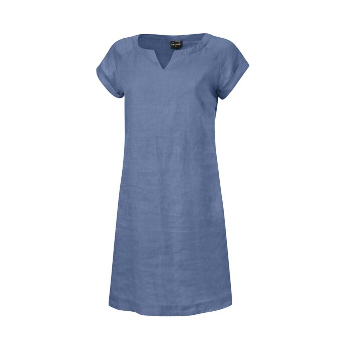 Kurzärmeliges unifarbenes Kleid aus Leinen, jeansblau von Artime