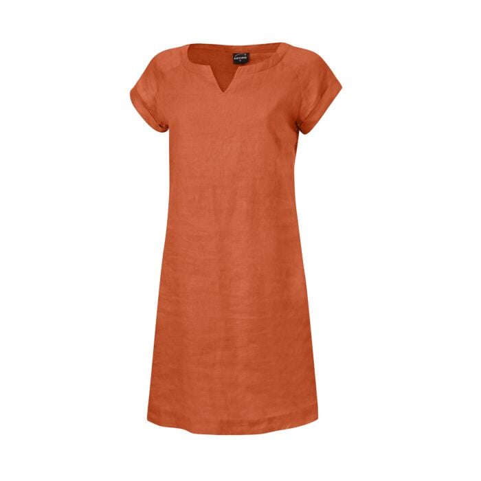 Kurzärmeliges unifarbenes Kleid aus Leinen, mandarine von Artime