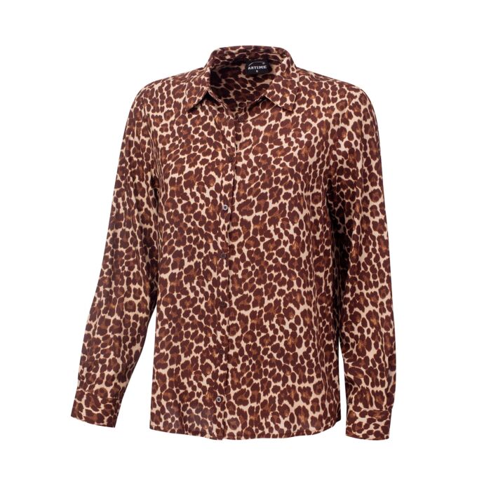 Langarmbluse Leopard Print mit Hemdkragen von Artime
