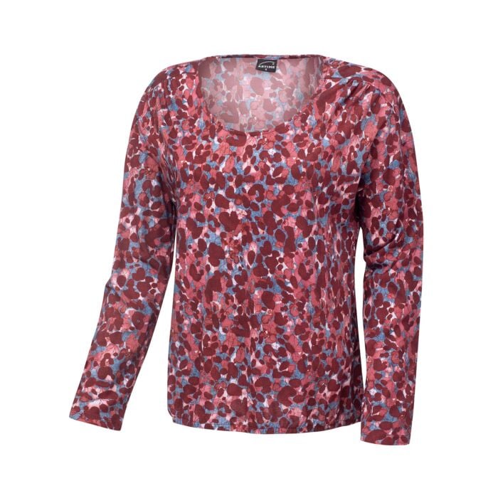 Langarmshirt Damen Allover-Print mit Modal, bordeaux, XL von Artime