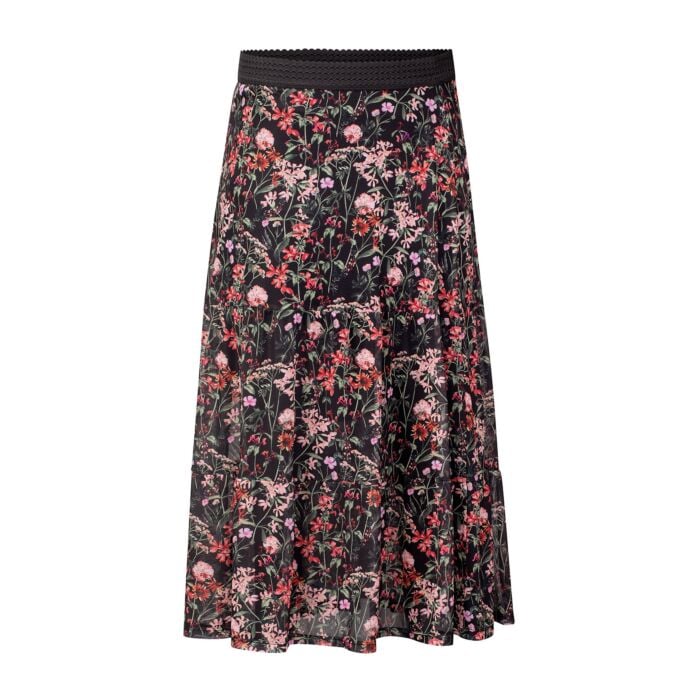 Midi Jupe mit blumigen Allover-Print, schwarz, XS von Artime