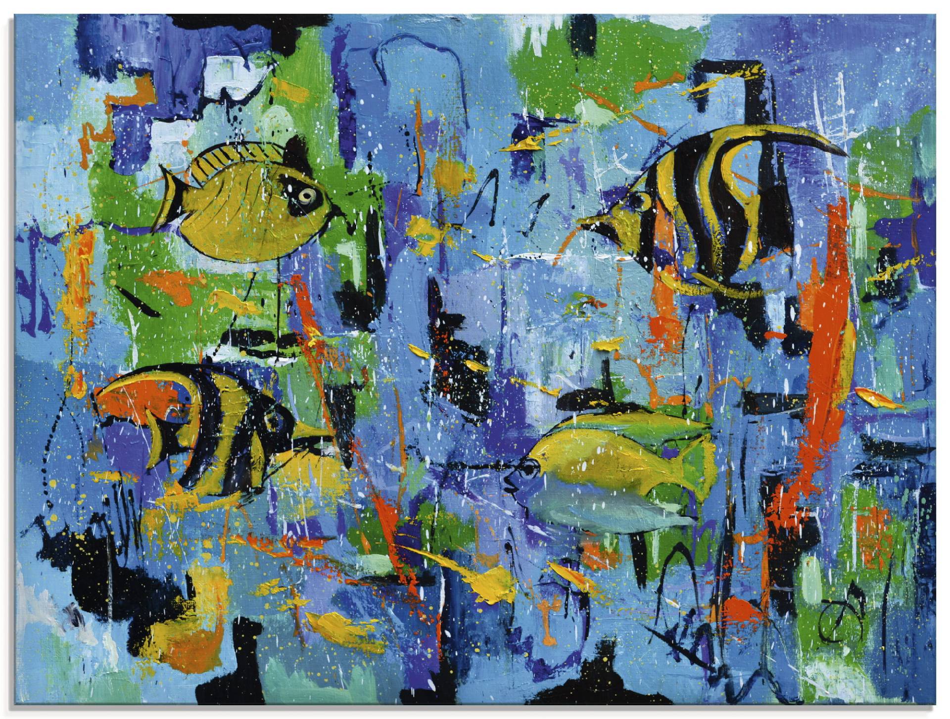 Artland Glasbild »Abstrakt Fische Blau«, Wassertiere, (1 St.) von Artland