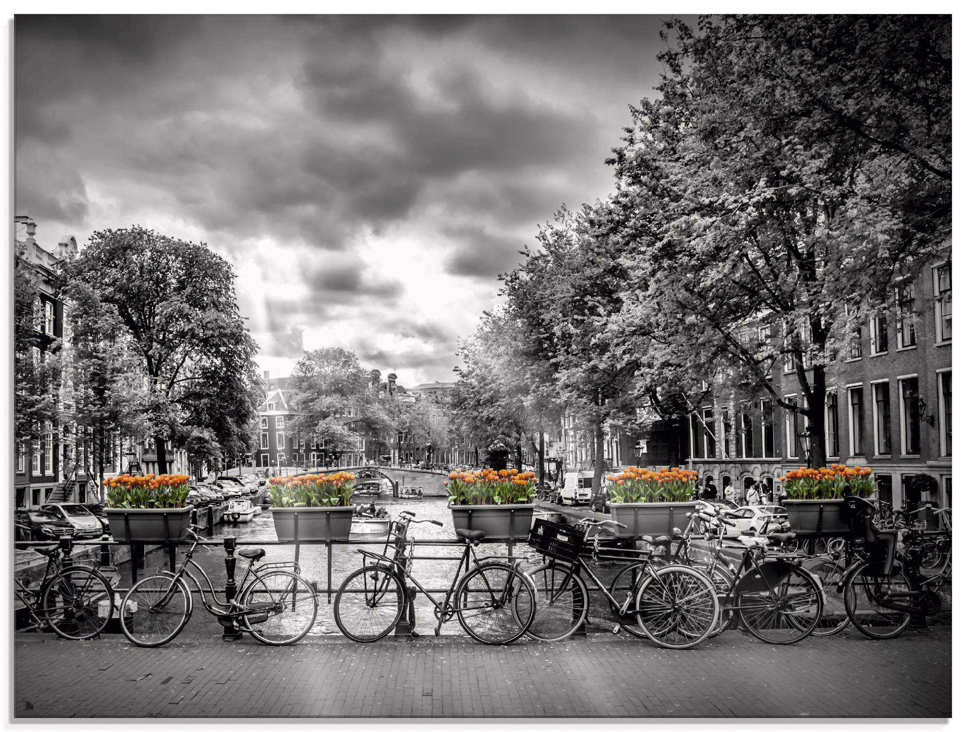 Artland Glasbild »Amsterdam Herengracht Sonnenstrahlen II«, Fahrräder, (1 St.) von Artland