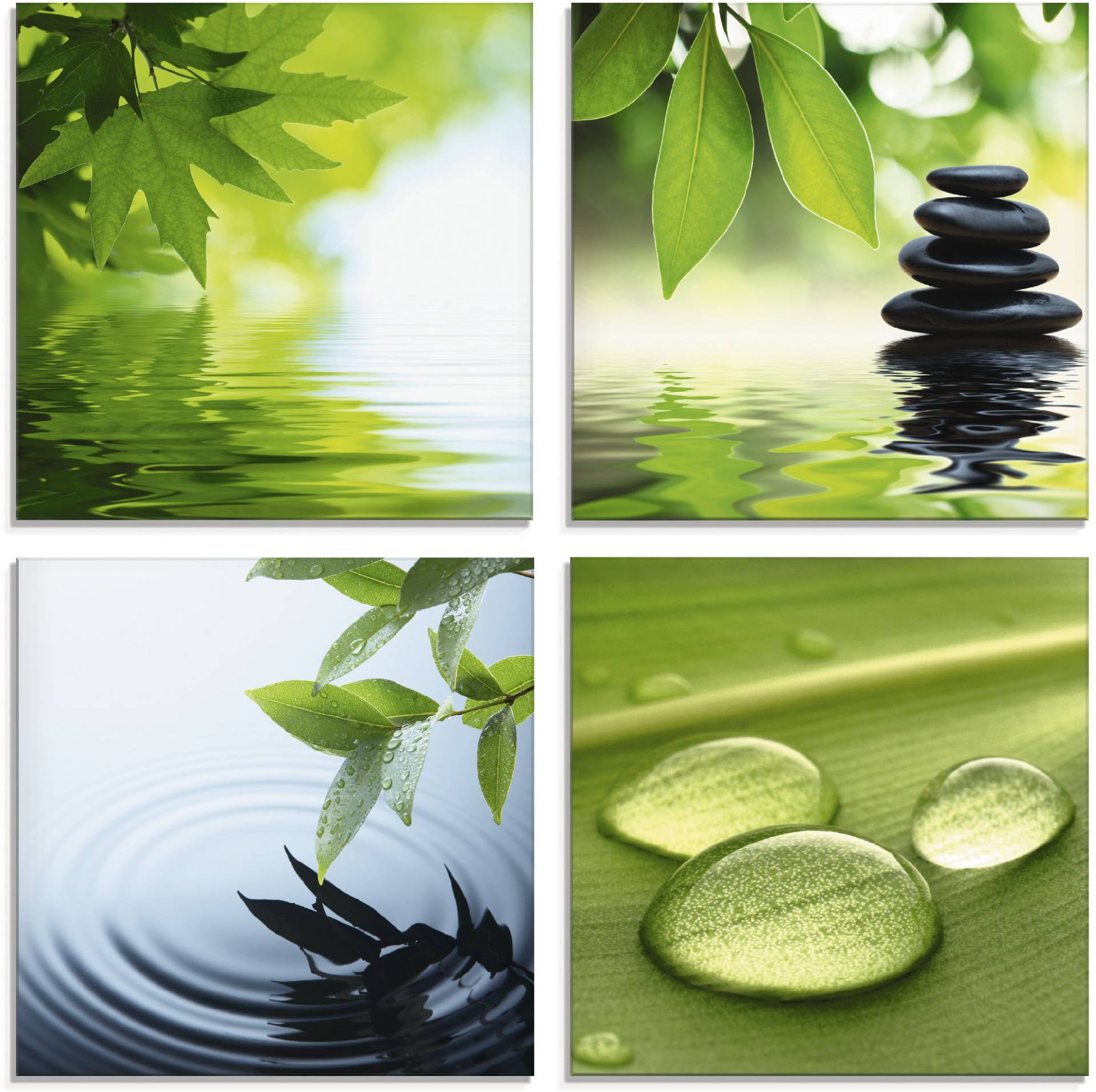 Artland Glasbild »Blätter Wasser Zen Steinpyramide Tropfen«, Zen, (4 St.), in verschiedenen Grössen Artland Glasbild »Blätter Wasser Zen Steinpyramide Tropfen«, Zen, (4 St.), in verschiedenen Grössen von Artland