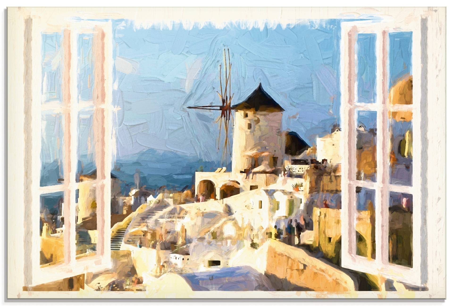 Artland Glasbild »Blick durch das Fenster auf Santorin«, Fensterblick, (1 St.) von Artland