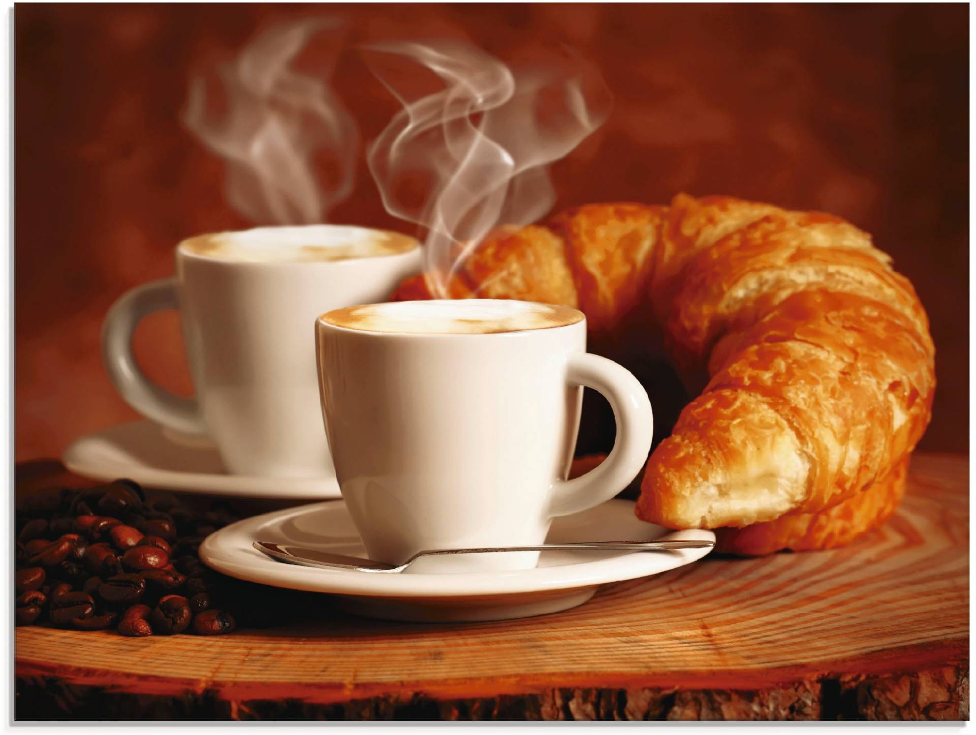 Artland Glasbild »Dampfender Cappuccino und Croissant«, Getränke, (1 St.), in verschiedenen Grössen von Artland
