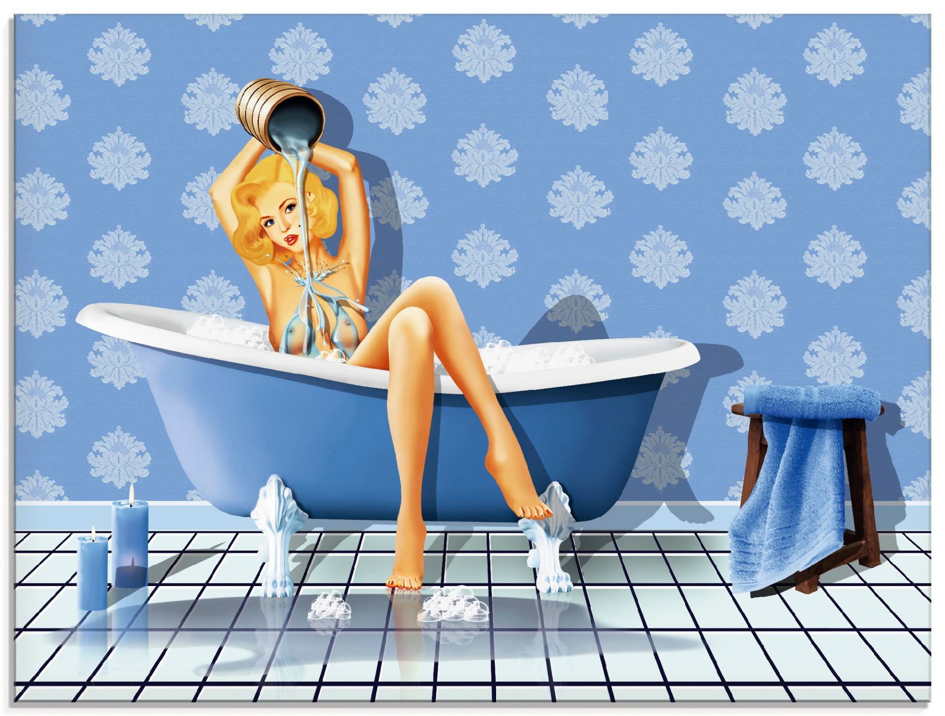 Artland Glasbild »Das sexy blaue Badezimmer«, Frau, (1 St.), in verschiedenen Grössen von Artland
