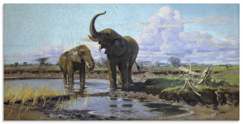Artland Glasbild »Elefanten an der Wasserstelle.«, Wildtiere, (1 St.), in verschiedenen Grössen von Artland