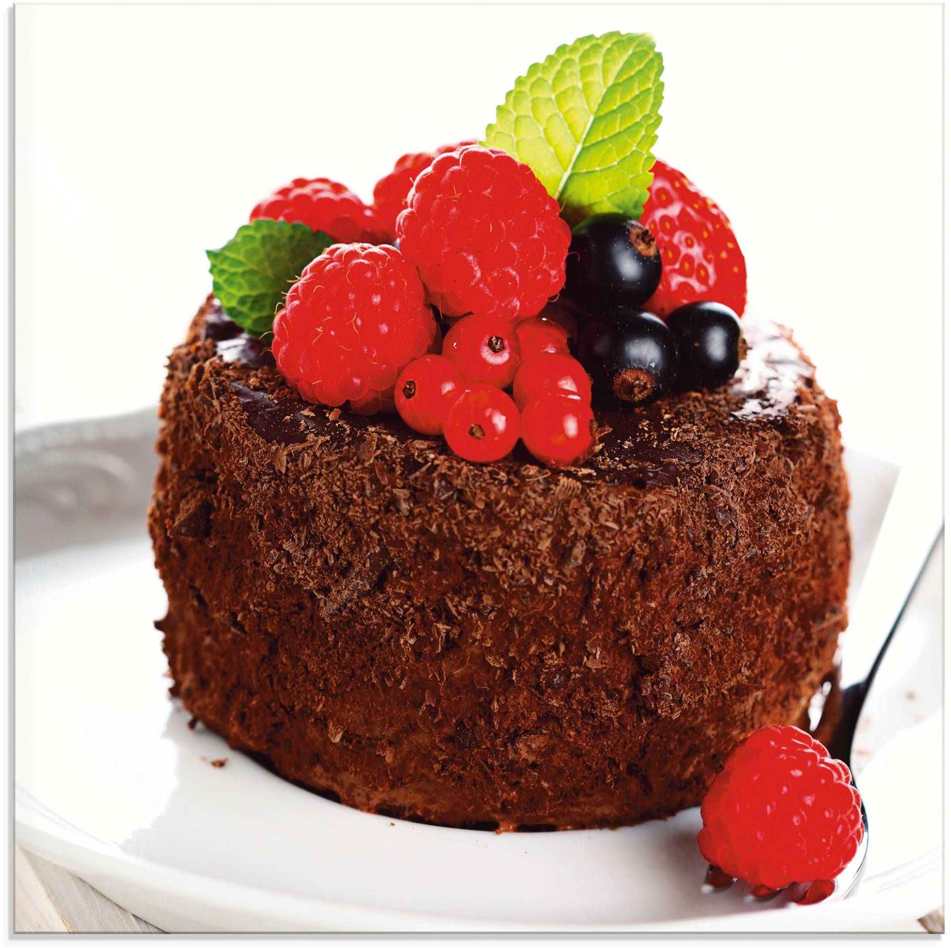 Artland Glasbild »Feiner Schokoladenkuchen mit Beeren«, Süssspeisen, (1 St.) von Artland