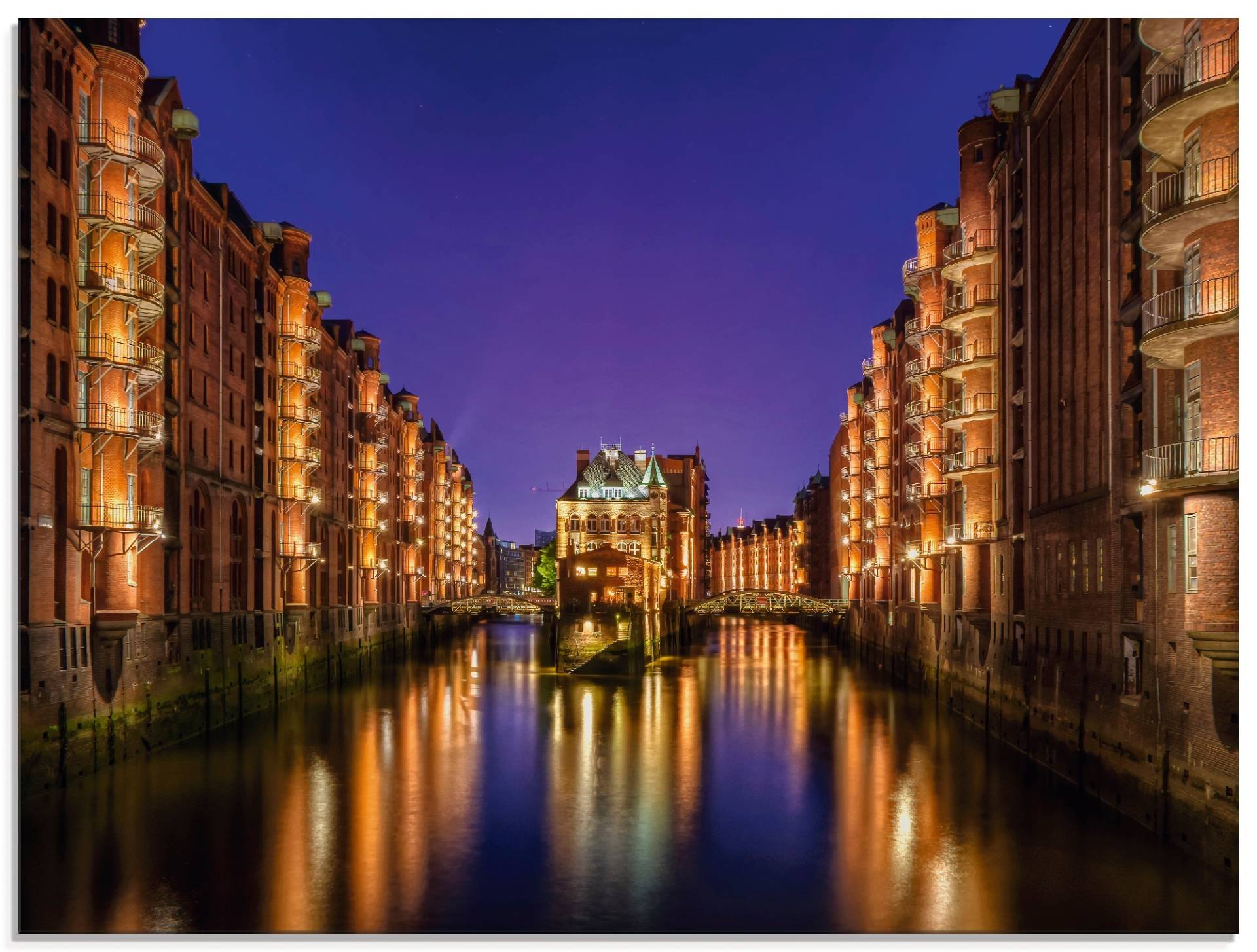 Artland Glasbild »Hamburg Speicherstadt bei Nacht«, Gebäude, (1 St.) von Artland