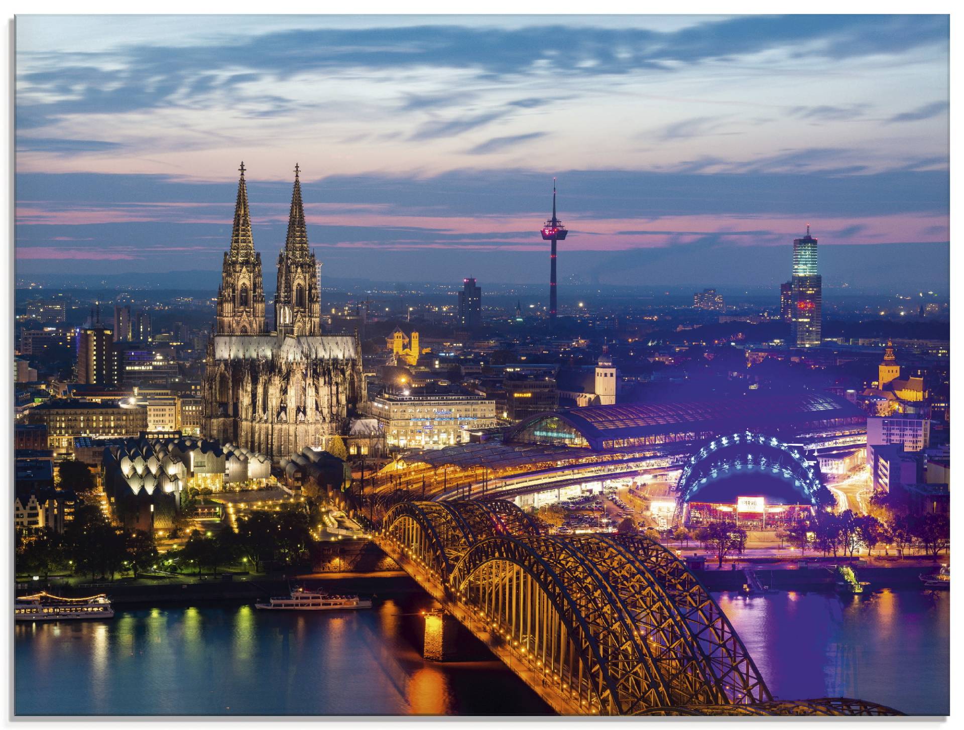 Artland Glasbild »Köln Panorama am Abend«, Deutschland, (1 St.) von Artland