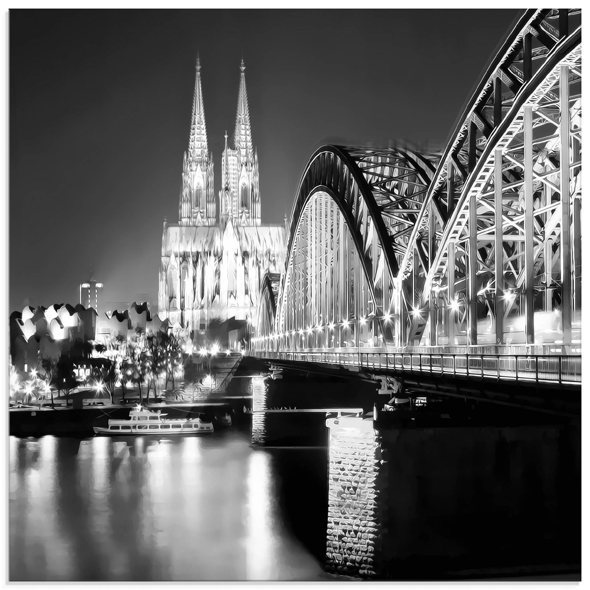 Artland Glasbild »Köln Skyline Abstrakte Collage 19«, Brücken, (1 St.) von Artland