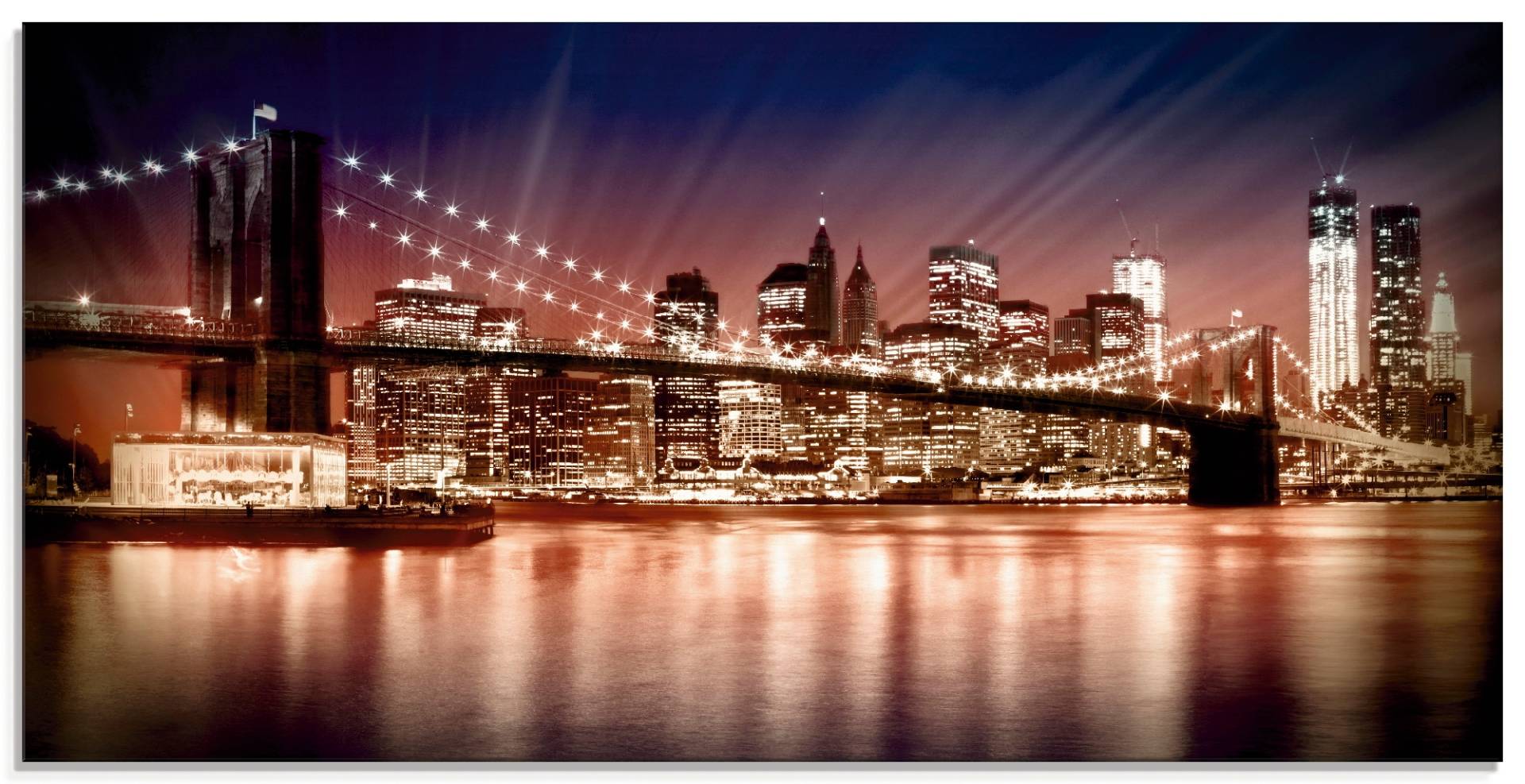 Artland Glasbild »Manhattan Sonnenuntergang«, Brücken, (1 St.) von Artland