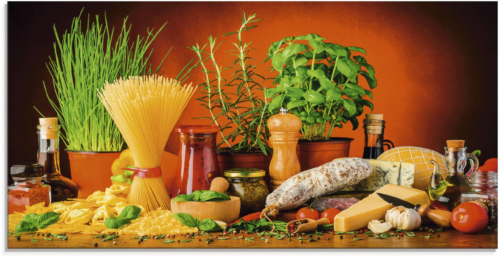 Artland Glasbild »Mediterranes und italienisches Essen«, Lebensmittel, (1 St.) von Artland