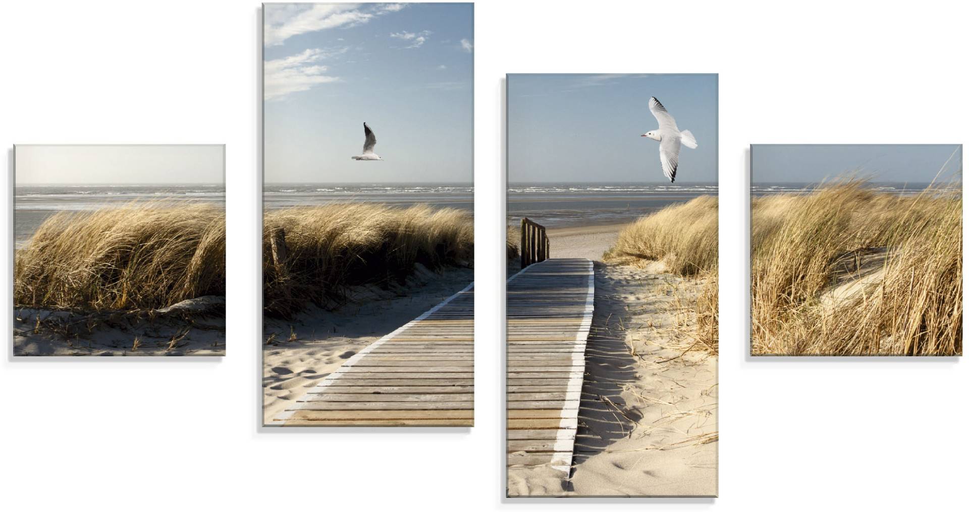 Artland Glasbild »Nordseestrand auf Langeoog mit Möwen«, Strand, (4 St.) von Artland