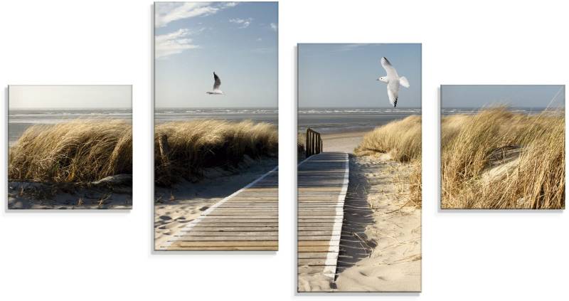 Artland Glasbild »Nordseestrand auf Langeoog mit Möwen«, Strand, (4 St.), in verschiedenen Grössen von Artland
