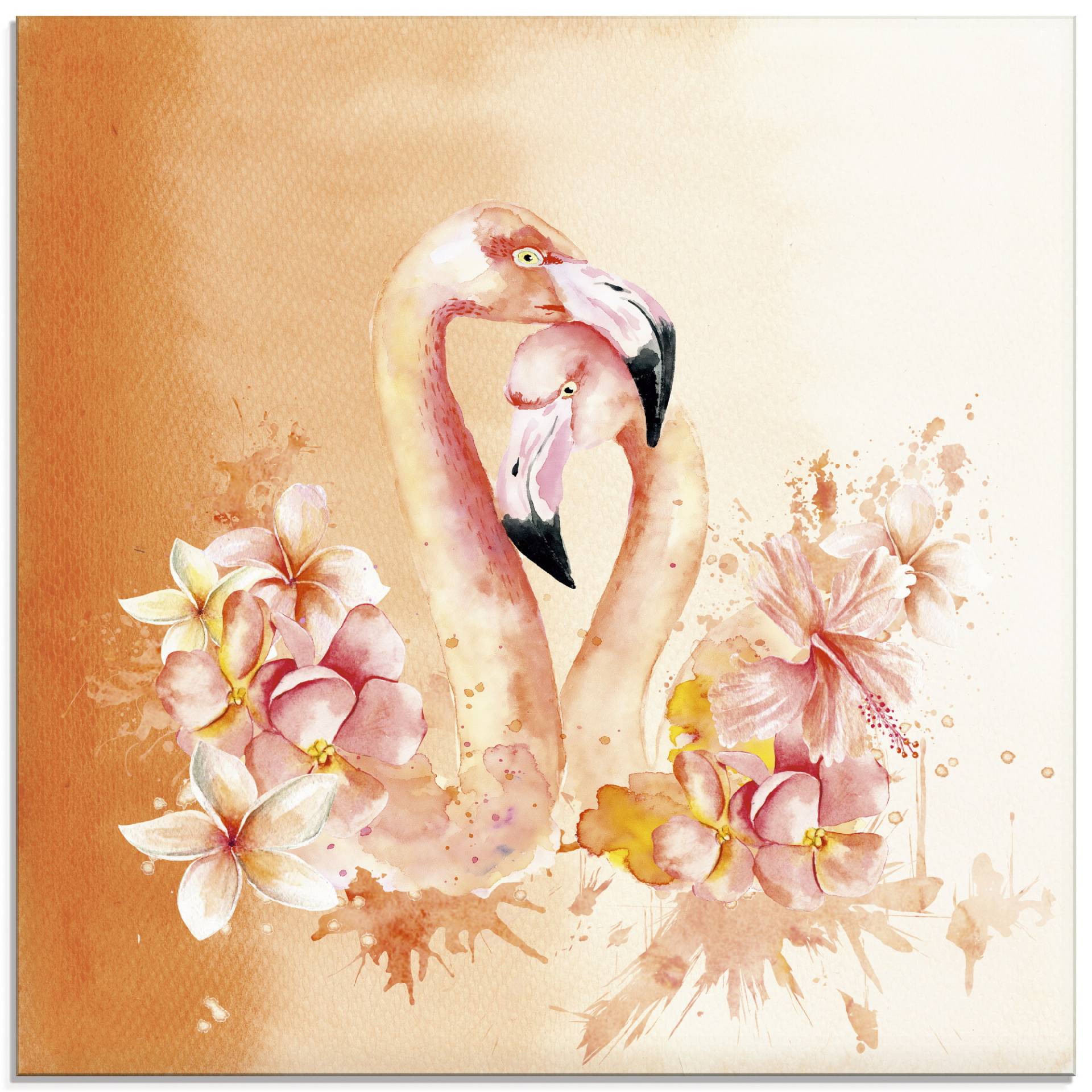 Artland Glasbild »Orange Flamingo in Love- Illustration«, Vögel, (1 St.) von Artland