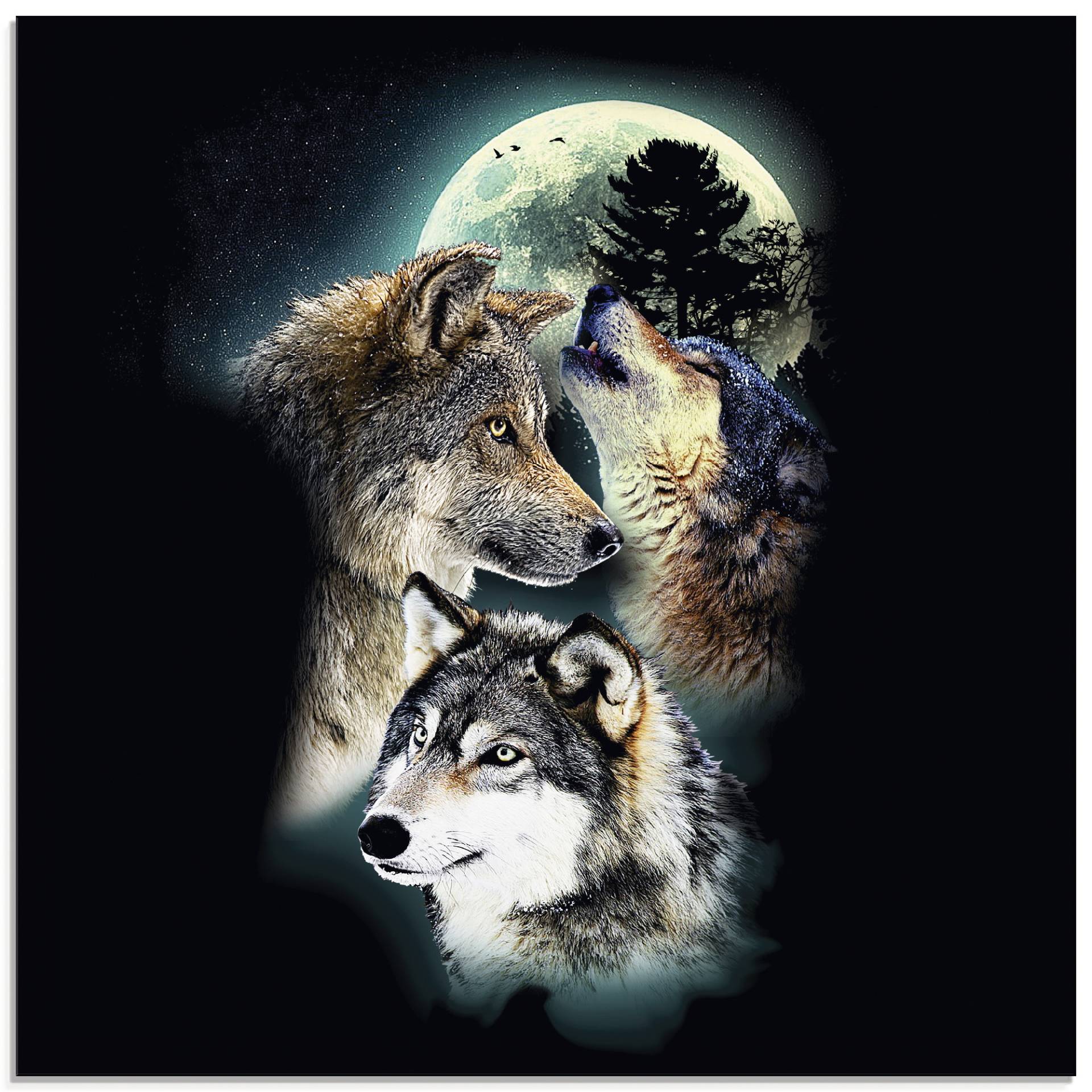 Artland Glasbild »Phantasie Wolf Wölfe mit Mond«, Wildtiere, (1 St.) von Artland