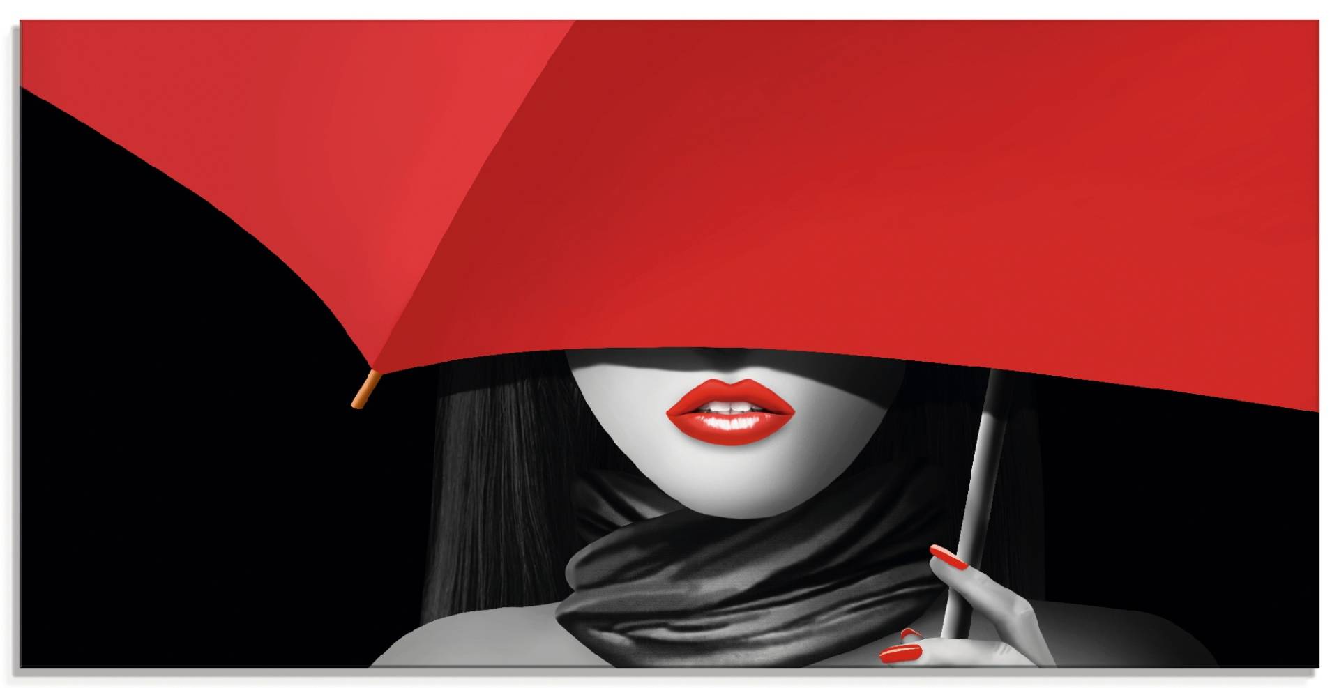 Artland Glasbild »Rote Lippen unter dem Regenschirm«, Frau, (1 St.) von Artland