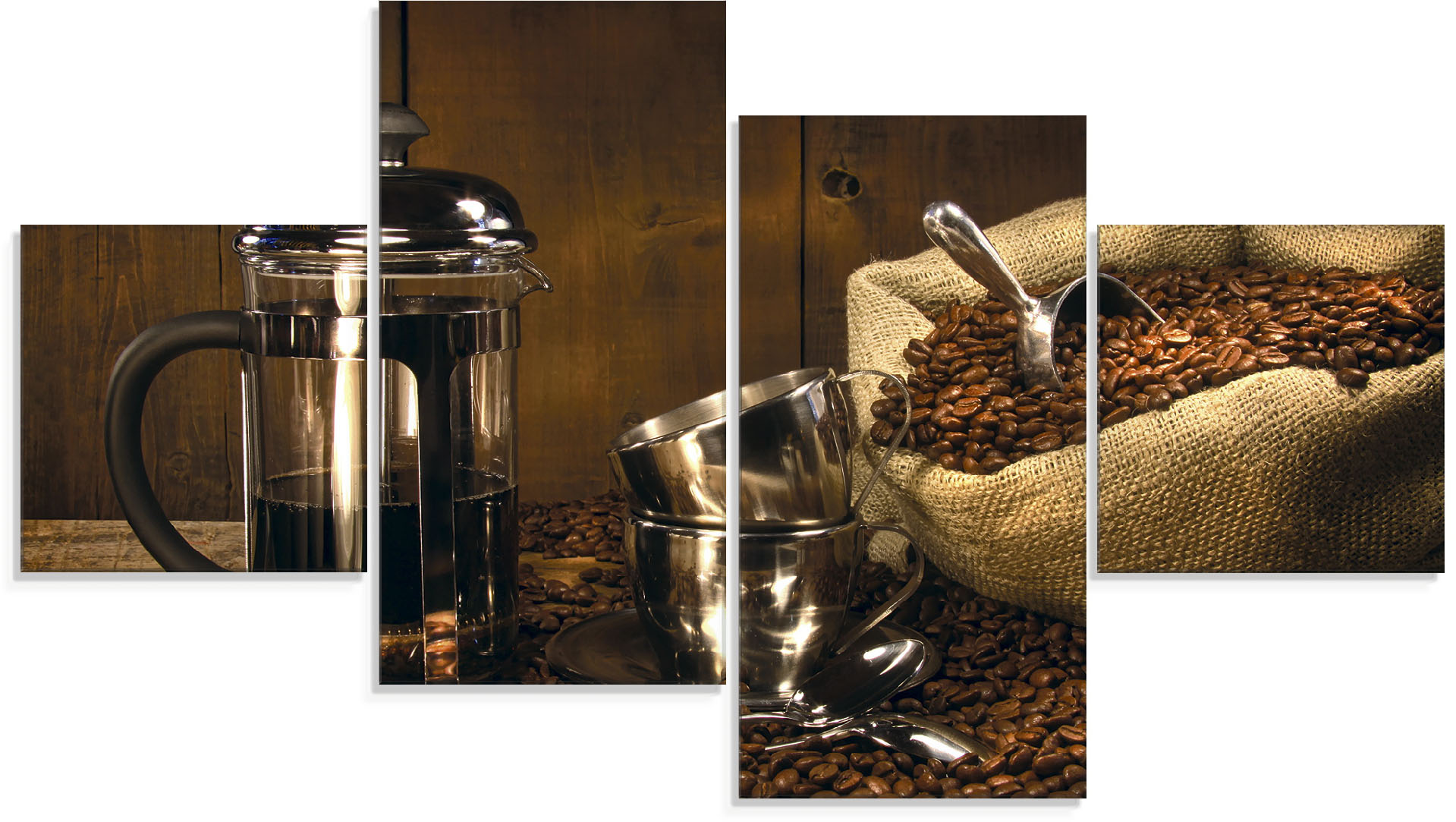 Artland Glasbild »Sack Kaffeebohnen mit Presse«, Getränke, (4 St.) von Artland