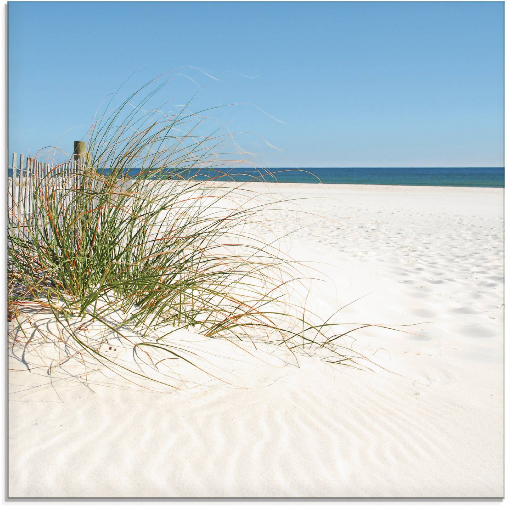 Artland Glasbild »Schöne Sanddüne mit Gräsern und Zaun«, Strand, (1 St.) von Artland