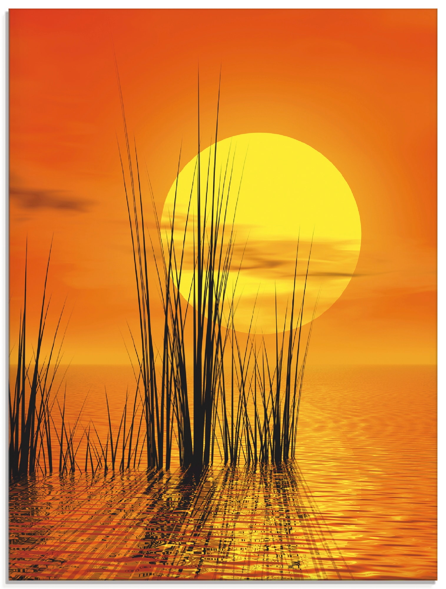 Artland Glasbild »Sonnenuntergang mit Schilf«, Sonnenaufgang & -untergang, (1 St.) von Artland