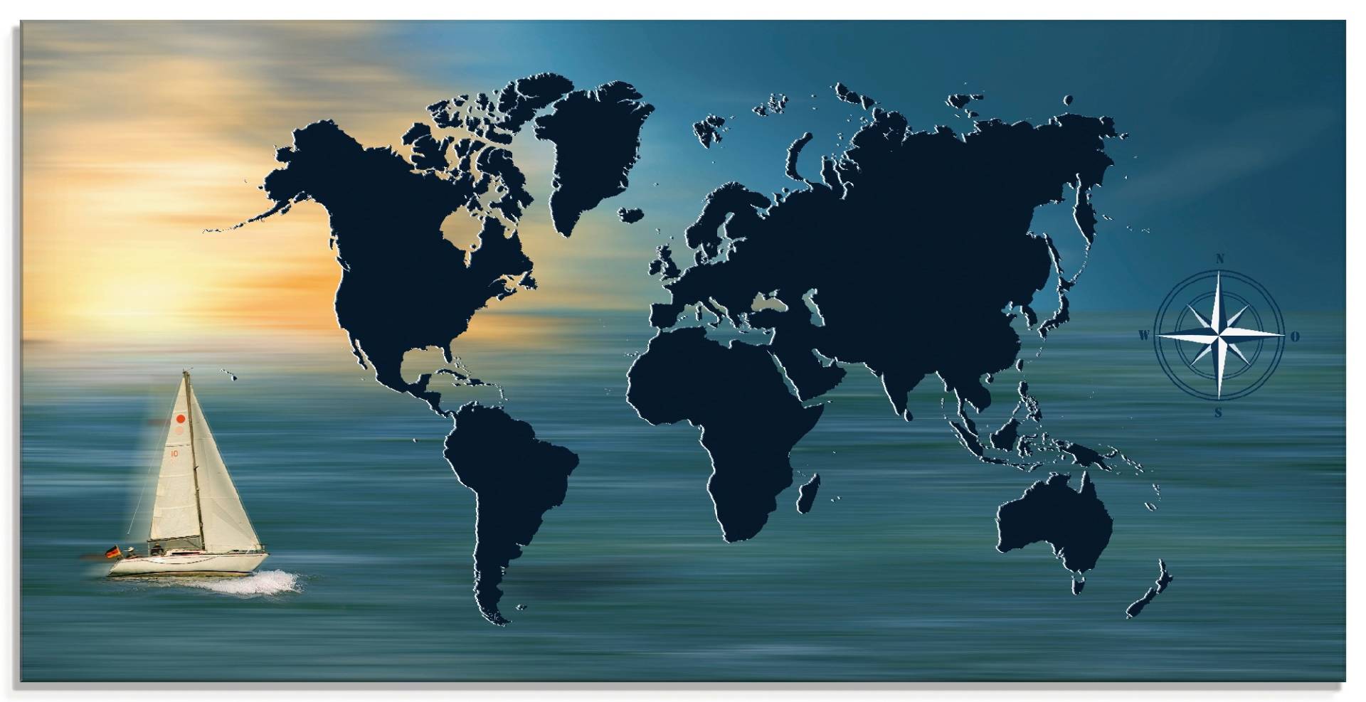 Artland Glasbild »Weltumsegelung mit Weltkarte«, Landkarten, (1 St.) von Artland