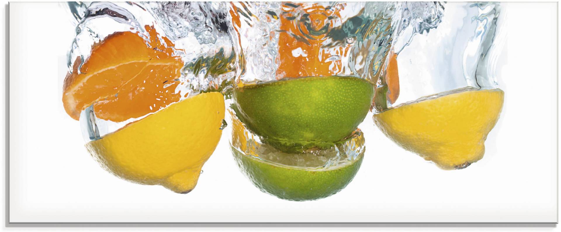 Artland Glasbild »Zitrusfrüchte fallen in klares Wasser«, Lebensmittel, (1 St.) von Artland