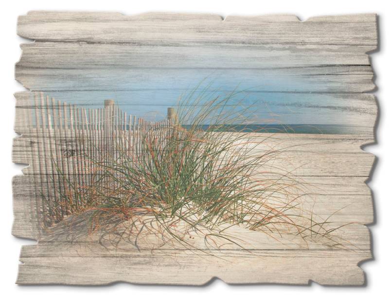 Artland Holzbild »Schöne Sanddüne mit Gräsern und Zaun«, Strand, (1 St.) von Artland