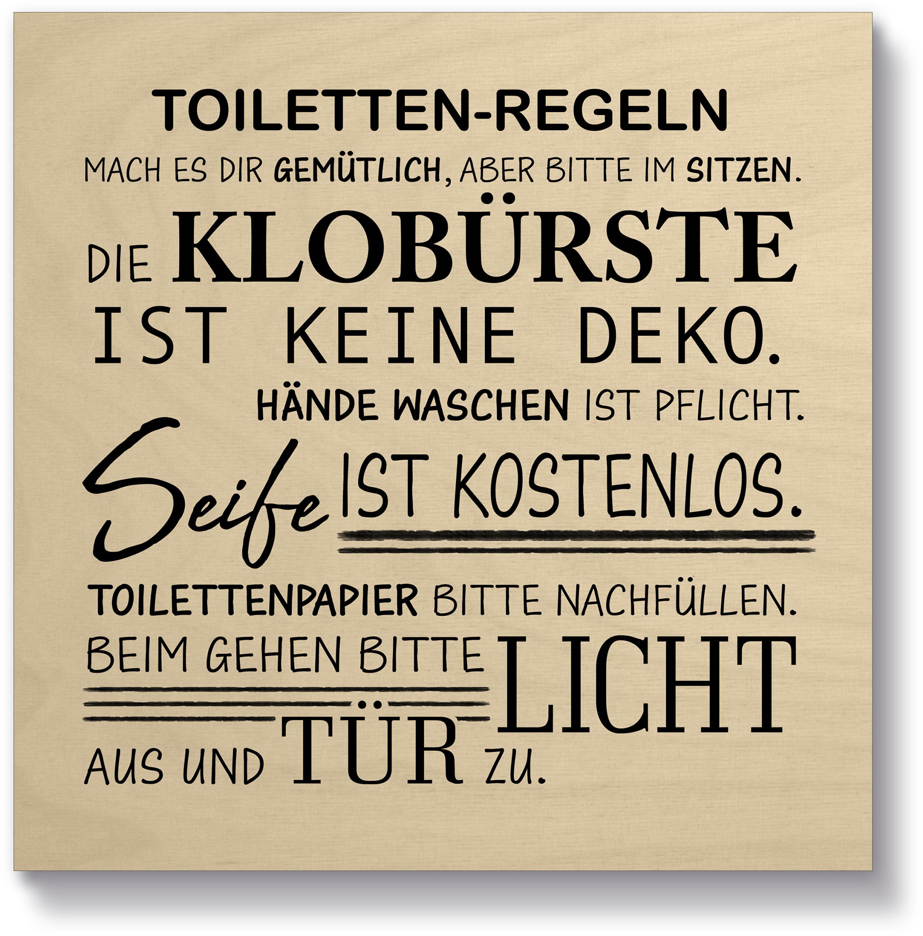 Artland Holzbild »Toilettenregeln«, Sprüche & Texte, (1 St.) von Artland