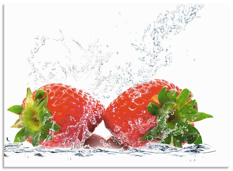 Artland Küchenrückwand »Erdbeeren mit Spritzwasser«, (1 tlg.), Alu Spritzschutz mit Klebeband, einfache Montage von Artland