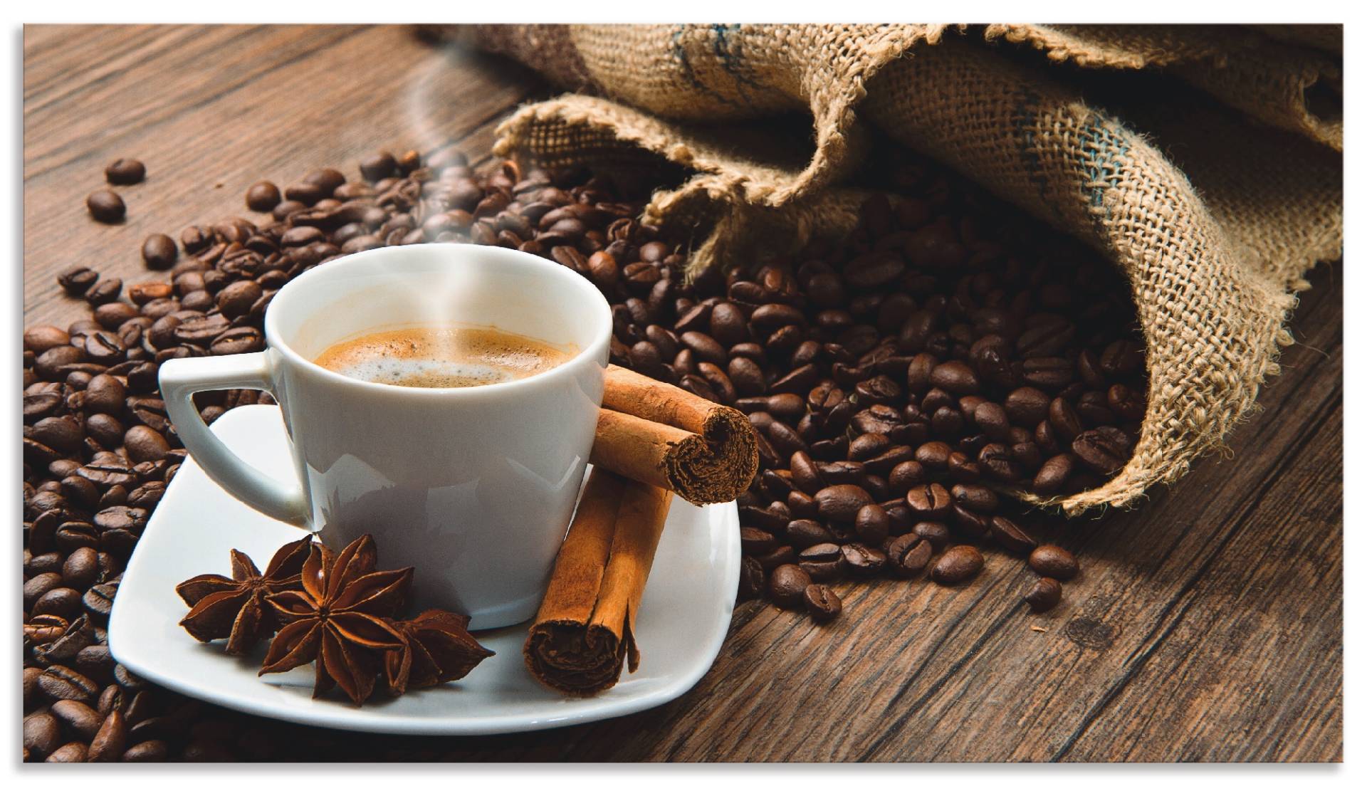 Artland Küchenrückwand »Kaffeetasse Leinensack mit Kaffeebohnen«, (1 tlg.) von Artland