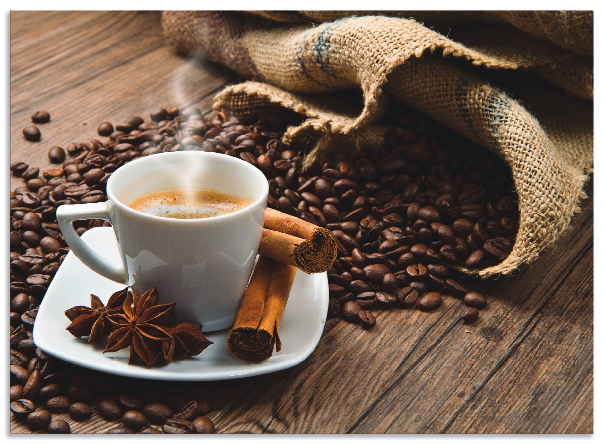 Artland Küchenrückwand »Kaffeetasse Leinensack mit Kaffeebohnen«, (1 tlg.) von Artland
