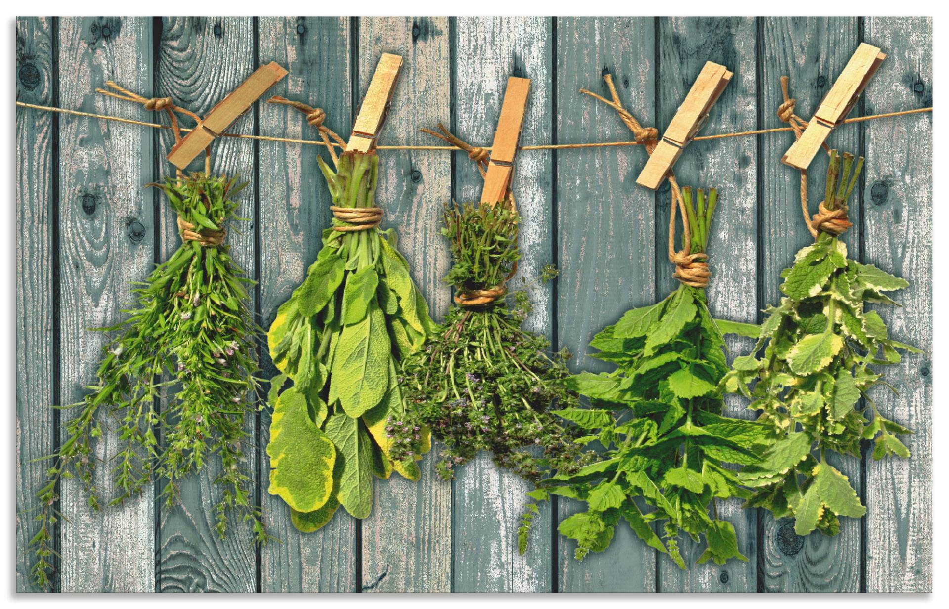 Artland Küchenrückwand »Kräuter mit Holzoptik«, (1 tlg.), Alu Spritzschutz mit Klebeband, einfache Montage von Artland