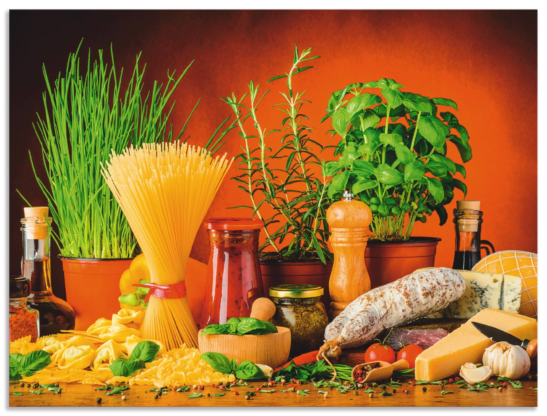 Artland Küchenrückwand »Mediterranes und italienisches Essen«, (1 tlg.), Alu Spritzschutz mit Klebeband, einfache Montage von Artland