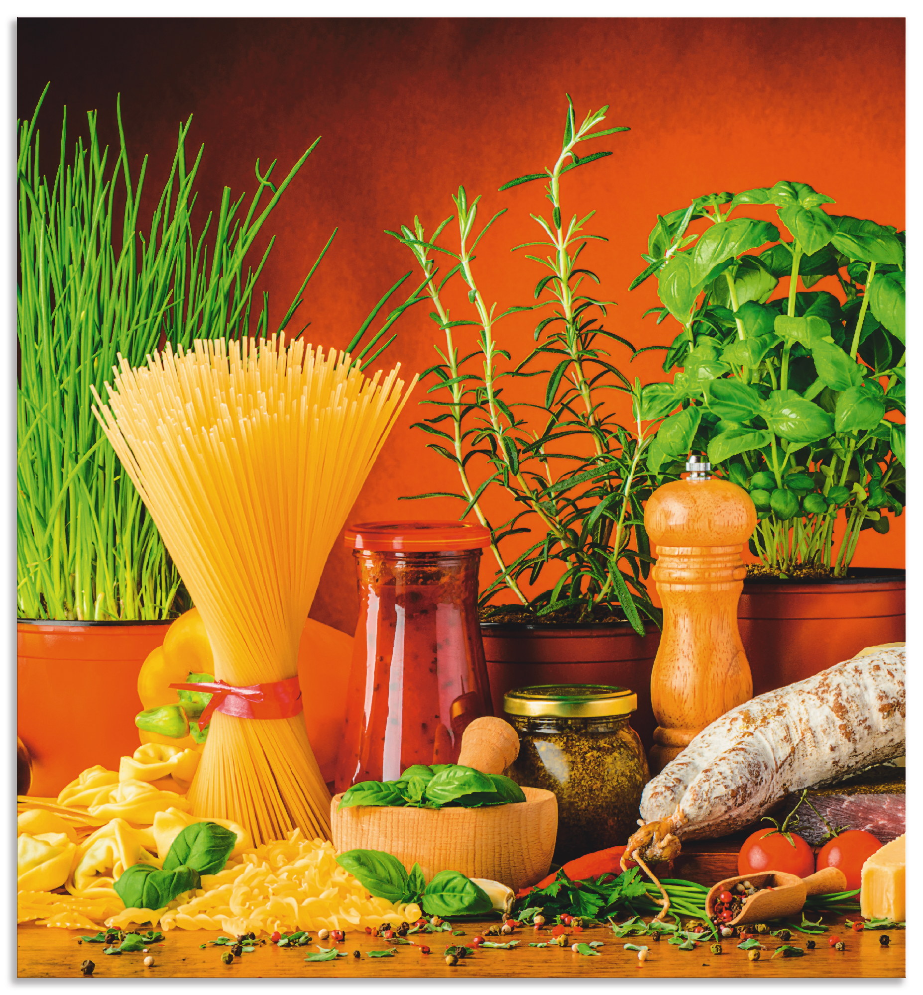 Artland Küchenrückwand »Mediterranes und italienisches Essen«, (1 tlg.), Alu Spritzschutz mit Klebeband, einfache Montage von Artland