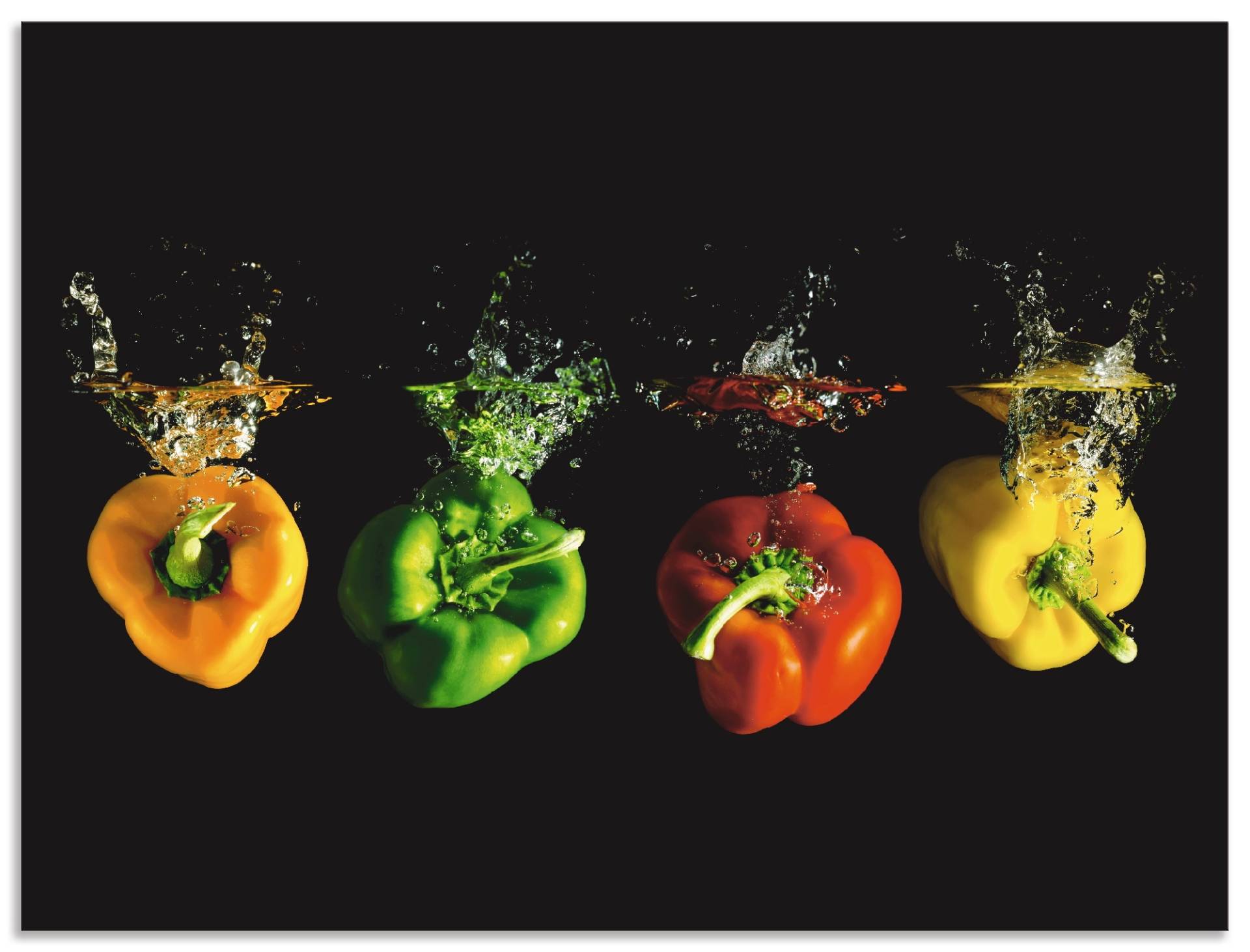 Artland Küchenrückwand »Paprika fallen ins Wasser«, (1 tlg.), Alu Spritzschutz mit Klebeband, einfache Montage von Artland