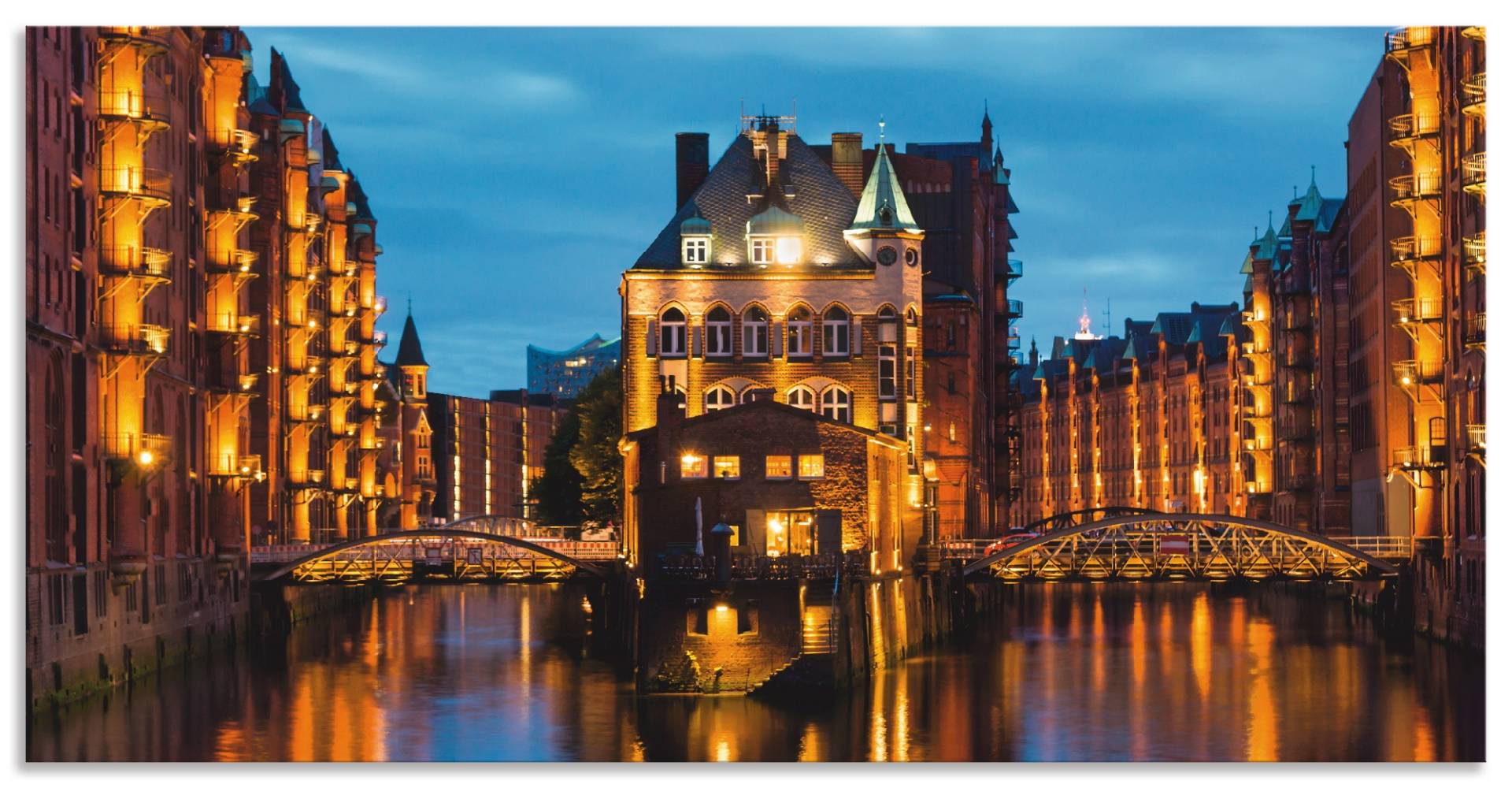 Artland Küchenrückwand »Teil der alten Speicherstadt in Hamburg«, (1 tlg.), Alu Spritzschutz mit Klebeband, einfache Montage von Artland