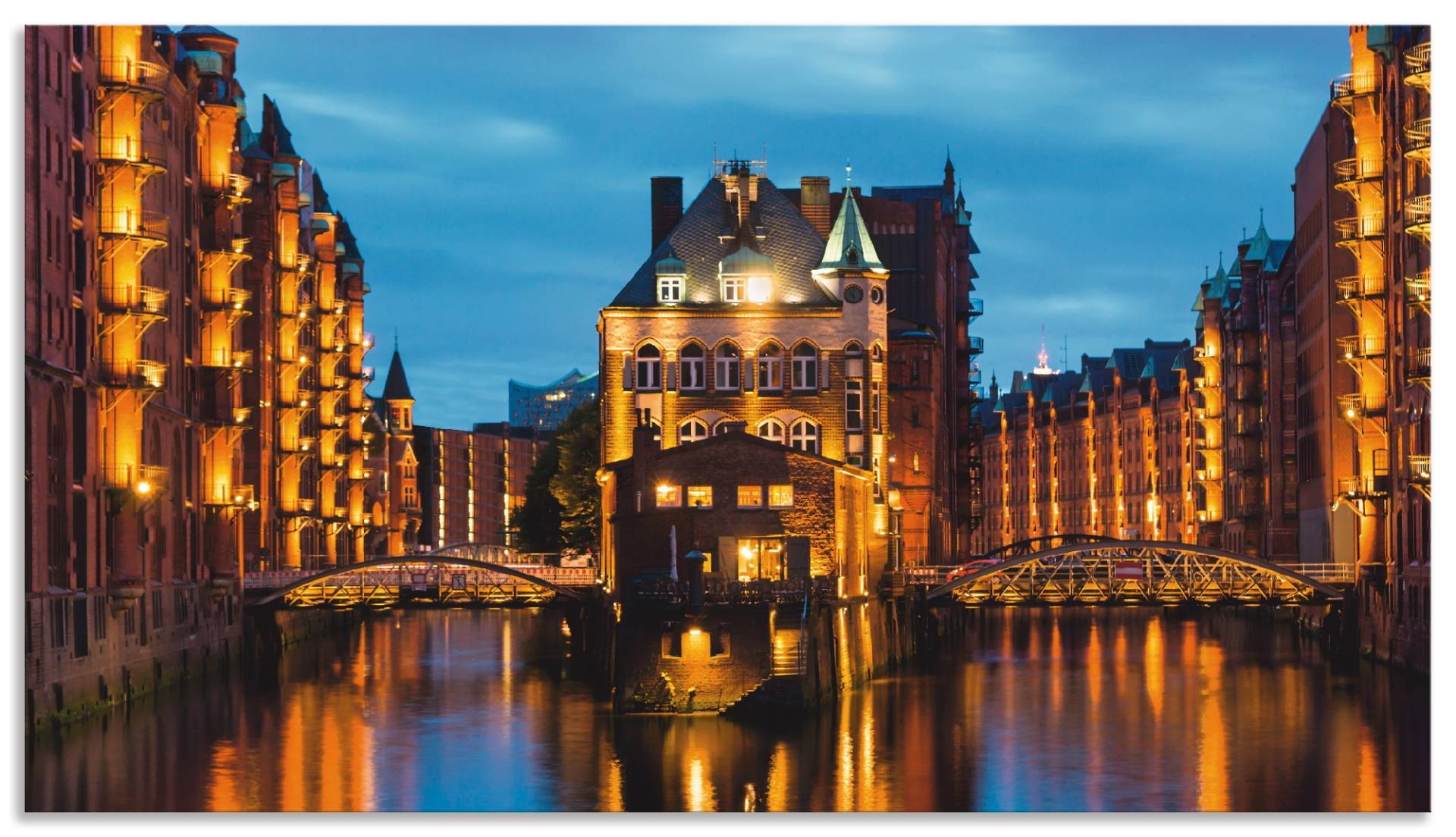 Artland Küchenrückwand »Teil der alten Speicherstadt in Hamburg«, (1 tlg.), Alu Spritzschutz mit Klebeband, einfache Montage von Artland