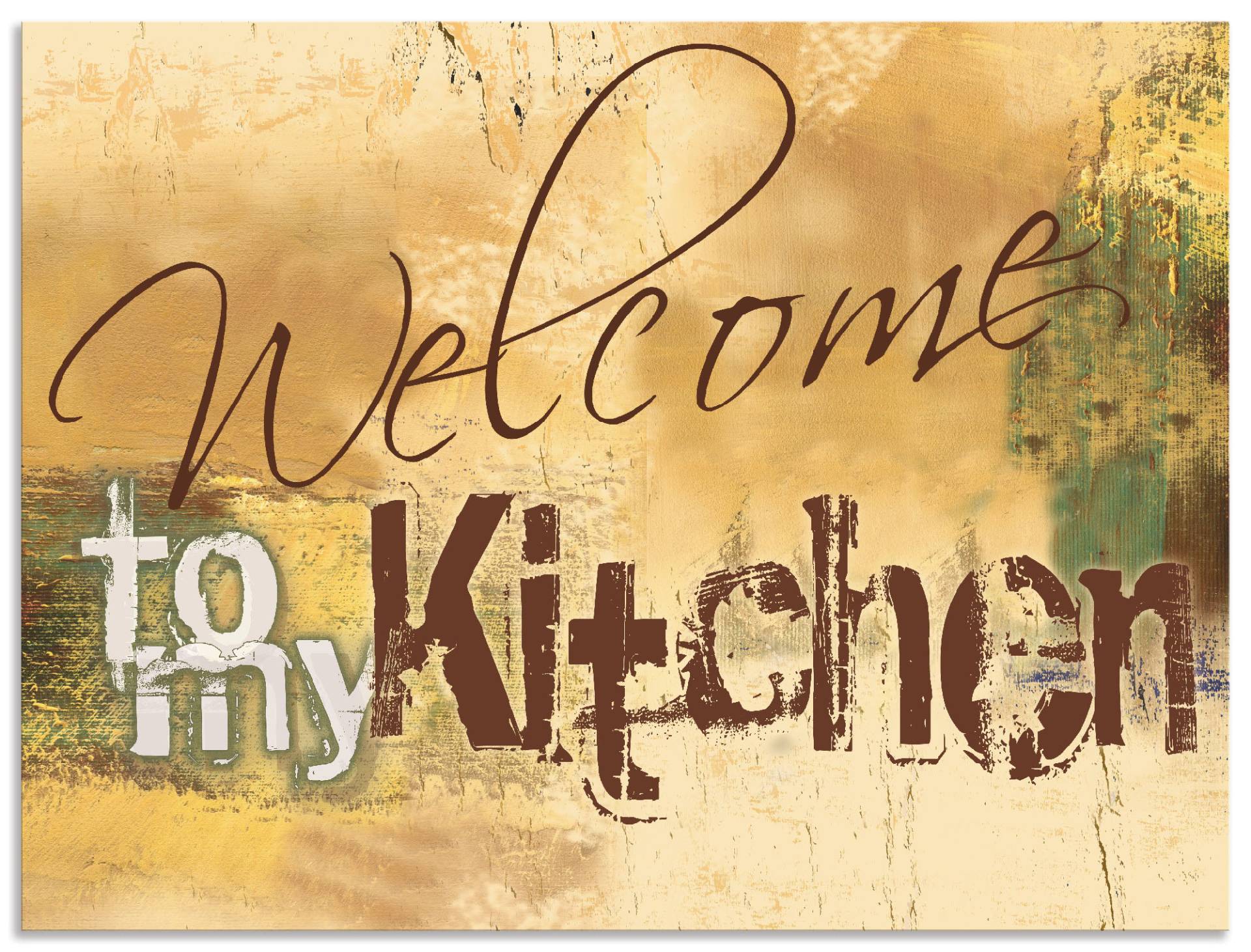 Artland Küchenrückwand »Willkommen in meiner Küche«, (1 tlg.), Alu Spritzschutz mit Klebeband, einfache Montage von Artland