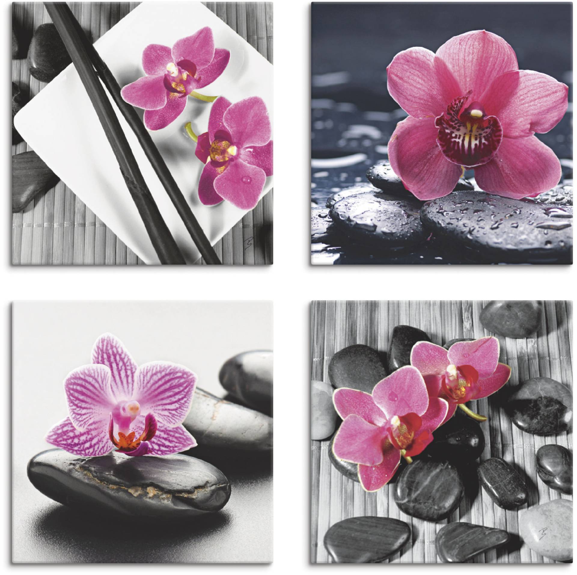 Artland Leinwandbild »Asiatische Komposition Orchidee Zen«, Zen, (4 St.) von Artland