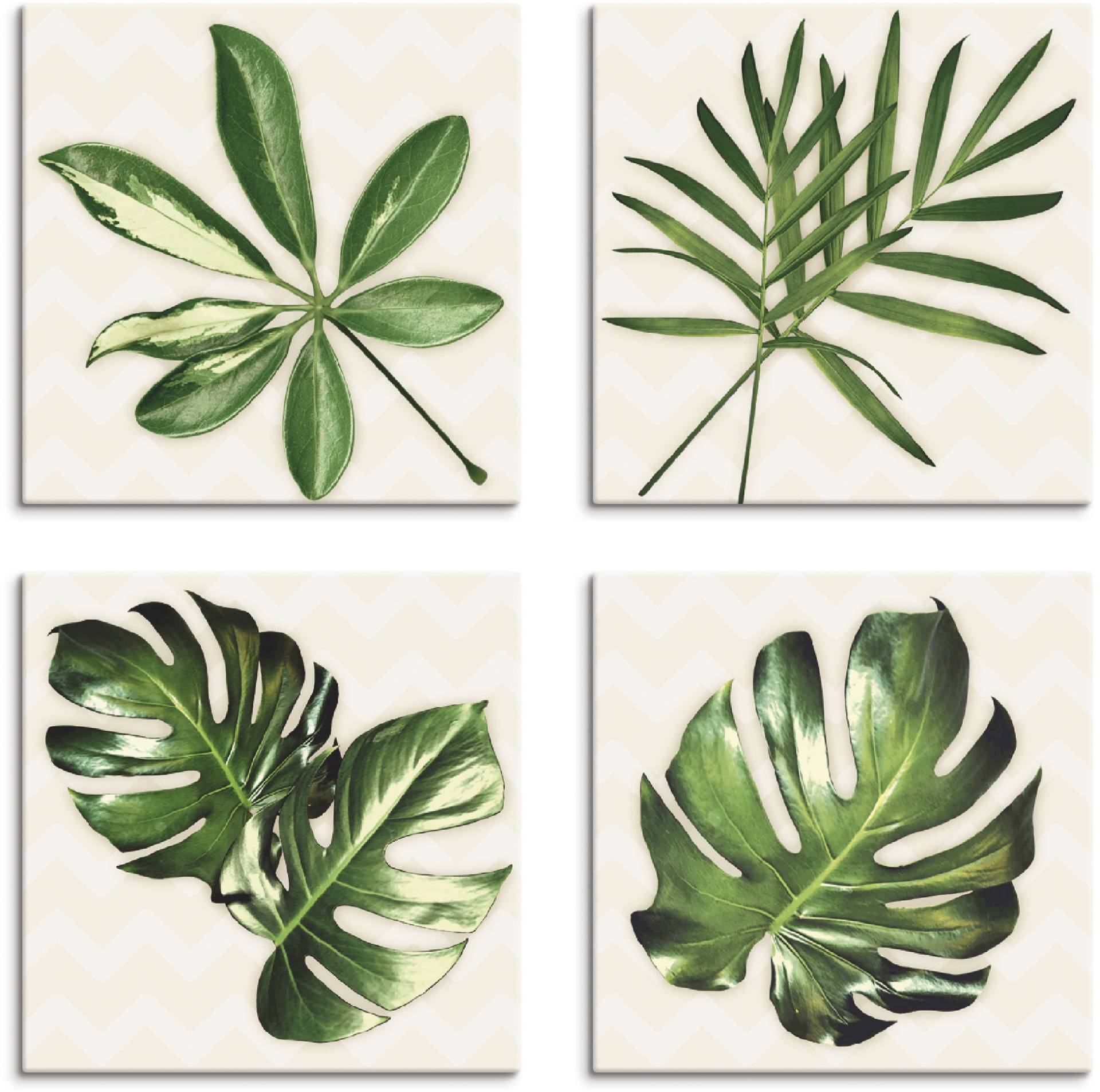 Artland Leinwandbild »Blätter mit Muster«, Blätter, (4 St.) von Artland