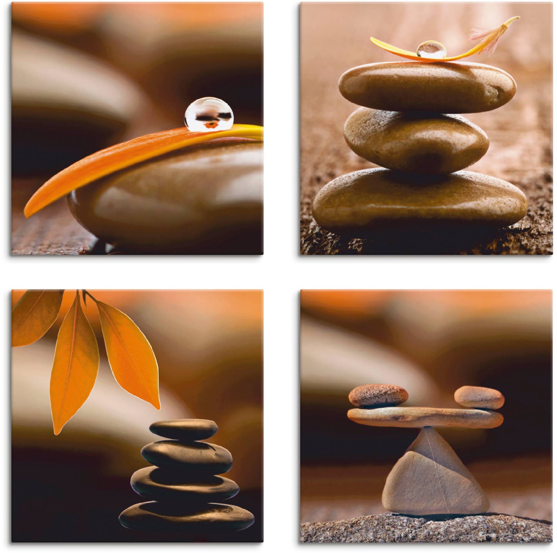 Artland Leinwandbild »Blumenblatt Tropfen Zen Pyramide Waage«, Zen, (4 St.), 4er Set, verschiedene Grössen Artland Leinwandbild »Blumenblatt Tropfen Zen Pyramide Waage«, Zen, (4 St.), 4er Set, verschiedene Grössen von Artland