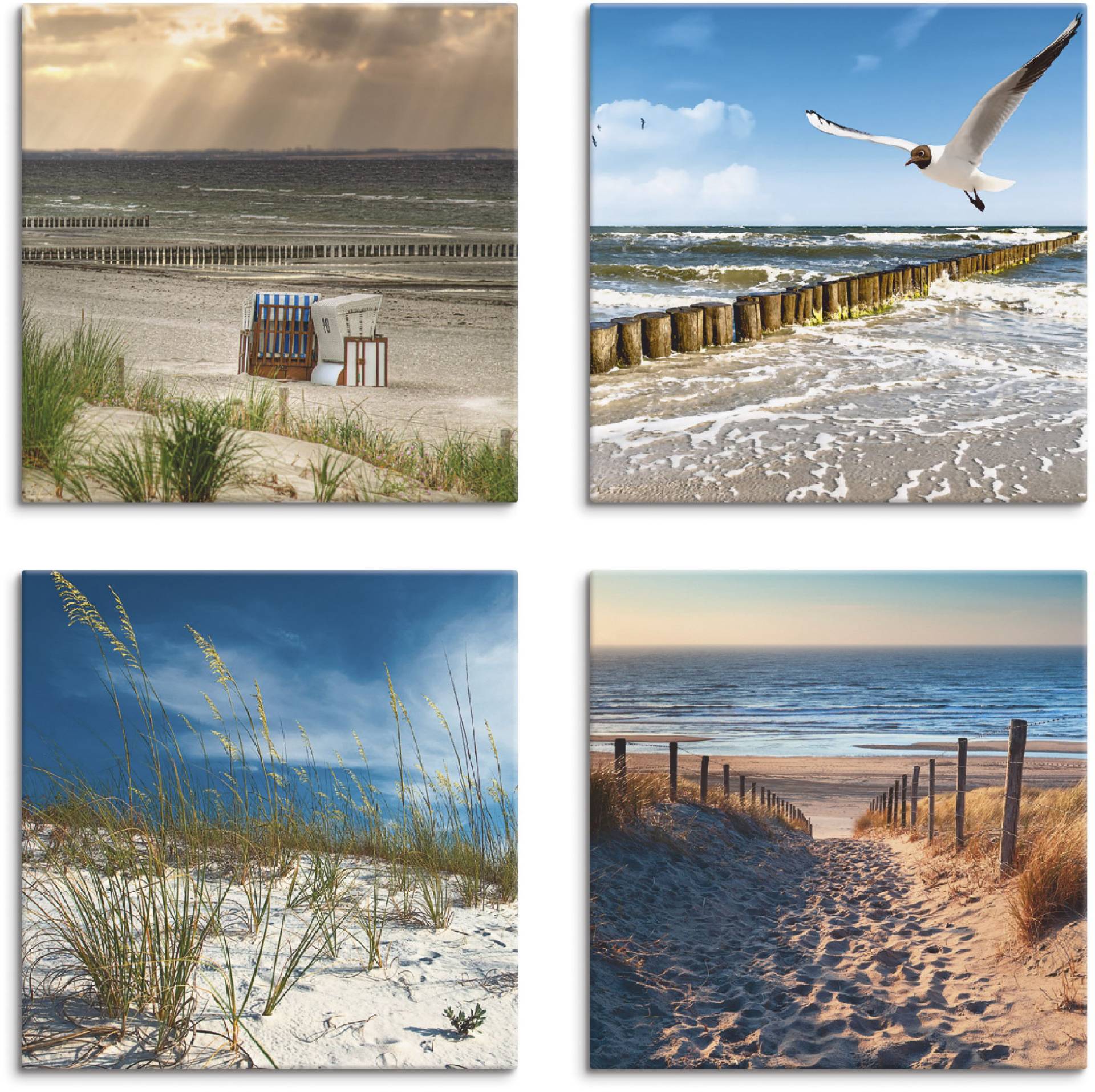 Artland Leinwandbild »Einsamer Strand Ostsee Sanddüne Gräser«, Strand, (4 St.) von Artland