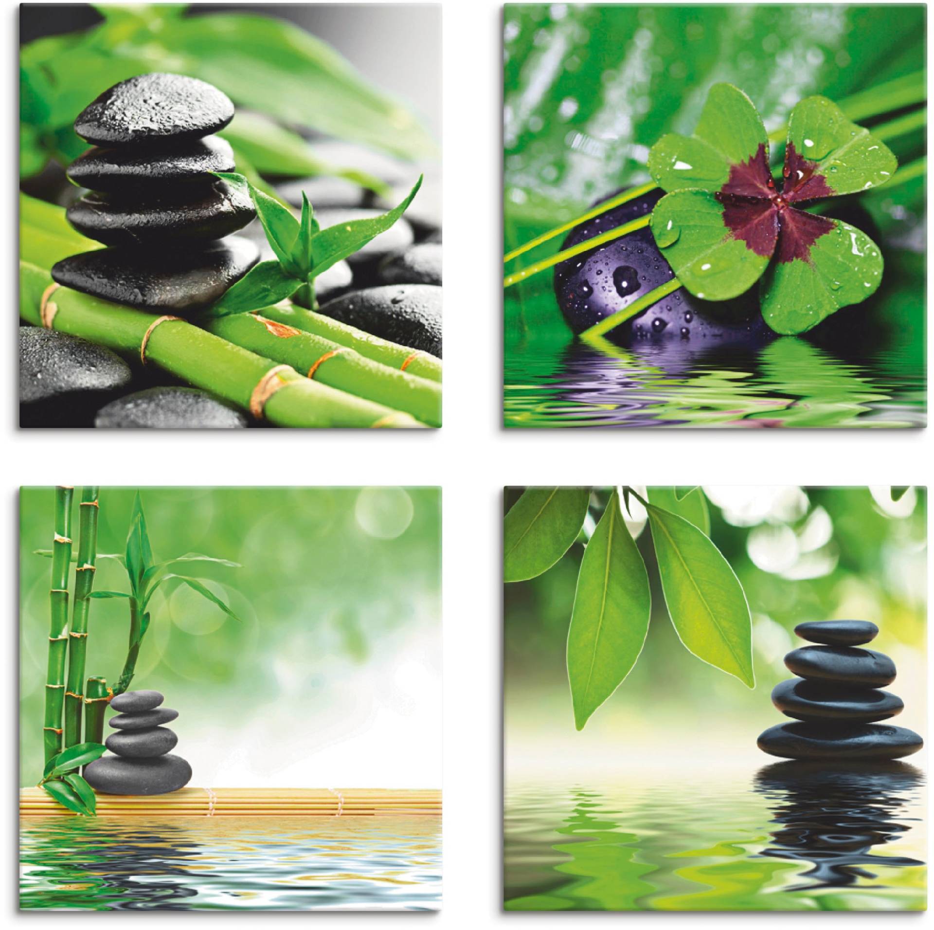 Artland Leinwandbild »Glücksklee Zen Steinpyramide Wasser«, Zen, (4 St.) von Artland