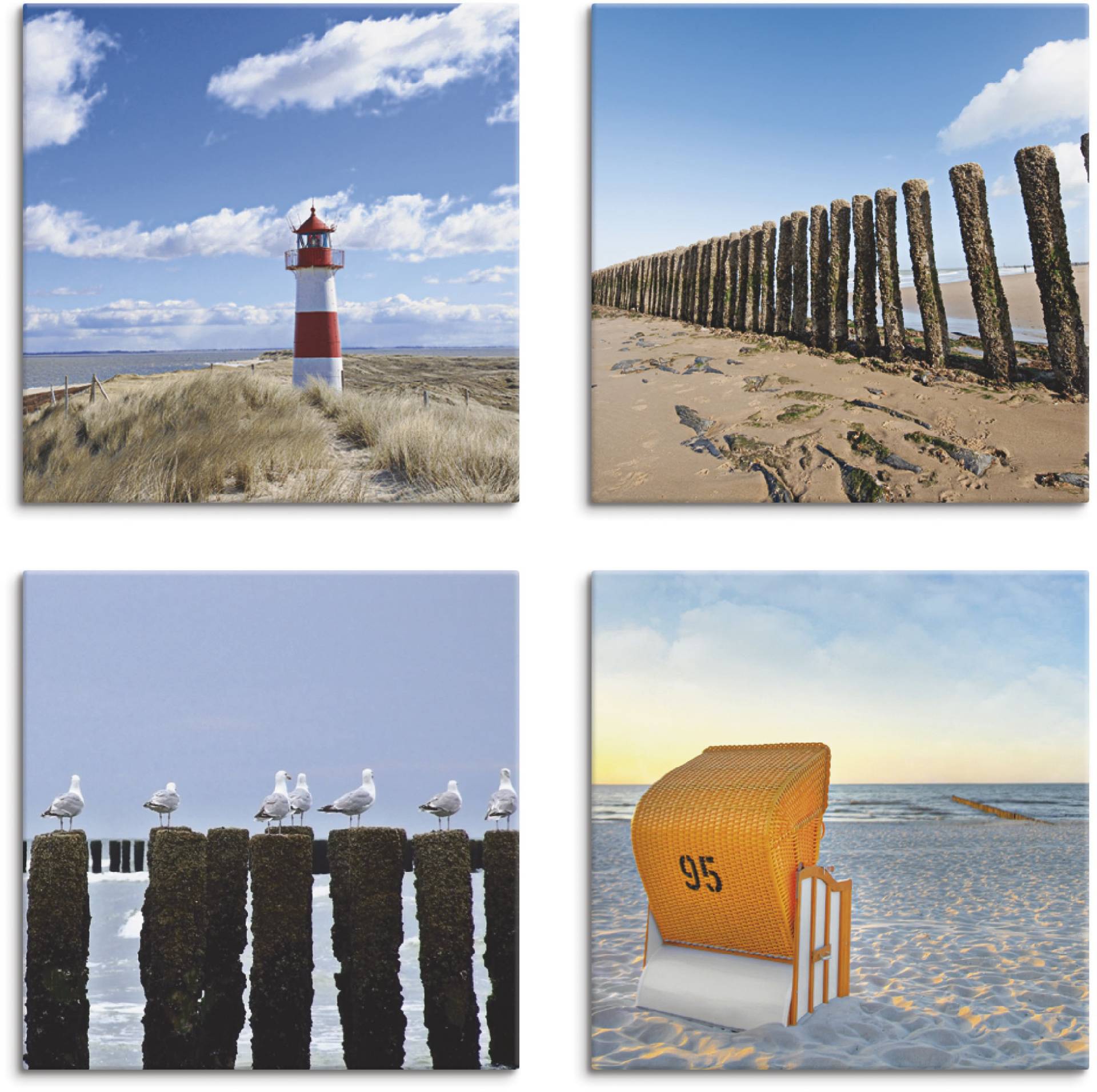 Artland Leinwandbild »Leuchtturm Sylt Strand Möven Strandkorb«, Strand, (4 St.) von Artland